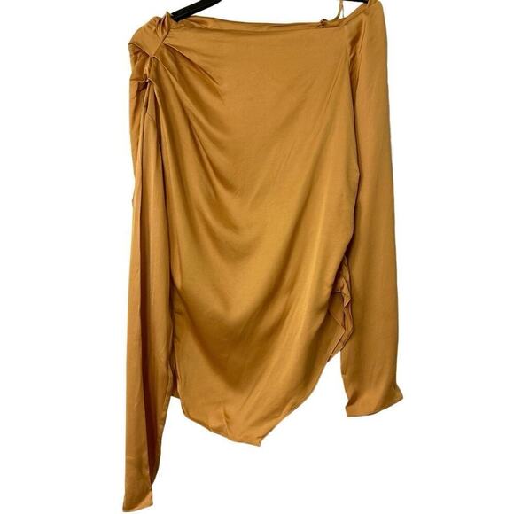 A.L.C NWT Jaime Ruched One Shoulder Top in Tawny/Gold Size 10 - Picture 2 of 14
